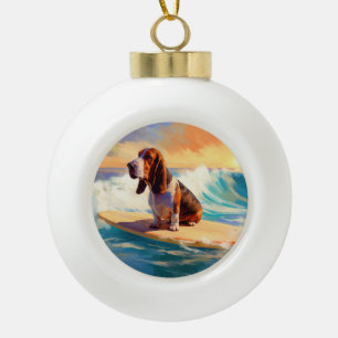 Boule En Céramique Peinture de Basset Hound faisant du Surf sur la Pl
