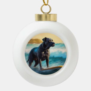 Boule En Céramique Peinture de Cane Corso faisant du surf sur la plag