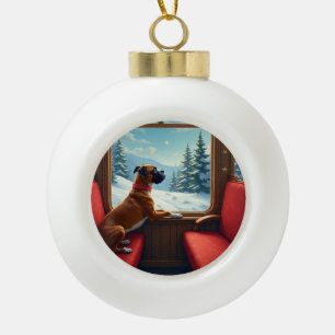 Boule En Céramique Peinture du voyage en train de Noël de Boxer