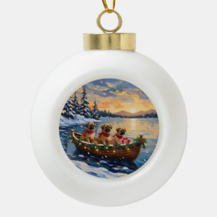Boule En Céramique Pékinois Bateau de Noël Vacances