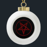 Boule En Céramique Pentagram Red Devil<br><div class="desc">Pentagramme rouge,  inversé,  texturé en cercle,  sur arrière - plan noir. Symbole occulte 666</div>