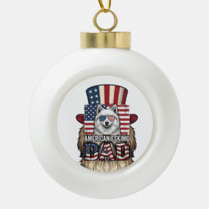 Boule En Céramique Père Esquimau Américain Patriotique Vintage Chien