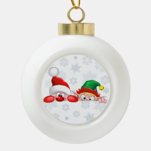 Boule En Céramique Père Noël et Elfe Personnages mignons et drôles qu