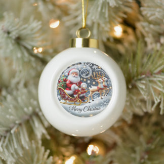 Boule En Céramique Père Noël Grand Sleigh Ride" - Noël classique