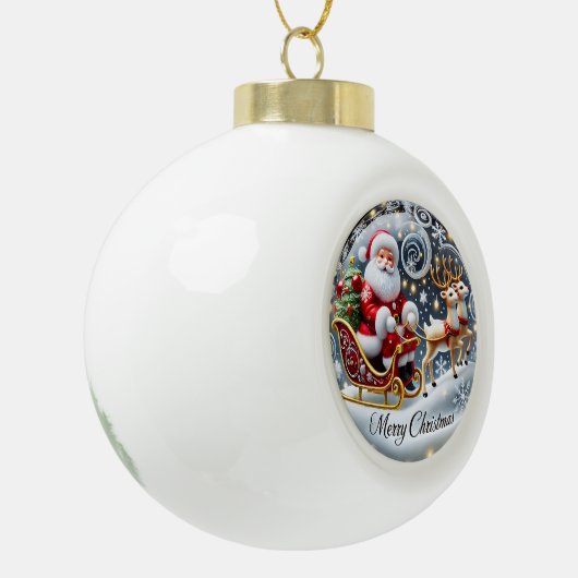 Boule En Céramique Père Noël Grand Sleigh Ride" - Noël classique (Gauche)
