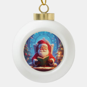 Boule En Céramique Père Noël lisant un livre à la lumière d'une bougi