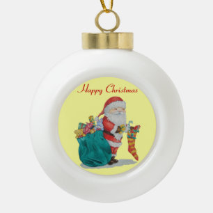 Boule En Céramique père Noël mignon avec presants enveloppés dans