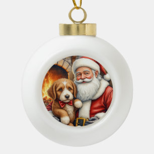 Boule En Céramique Père Noël tenant l'art de Noël de Bernedoodle