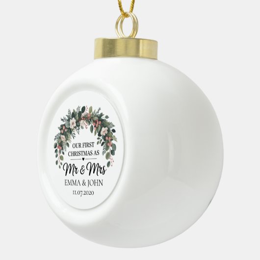 Boule En Céramique Personnalisé Notre Premier Noël En Tant Que M. & M (Droite)