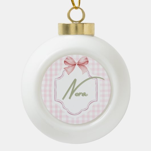 Boule En Céramique Personnalisée Nora Baby Girl Nursery Bow&En vichy (Devant)
