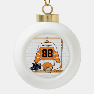 Boule En Céramique Personnalized orange et blanc hockey Jersey