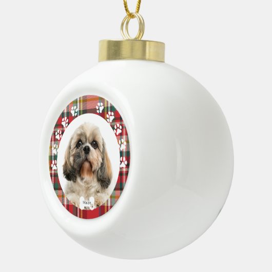 Boule En Céramique Photo personnalisé de chien de Noël Shih Tzu (Droite)