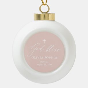 Boule En Céramique Pink Cross Girl Baptism en céramique Ball Ornament