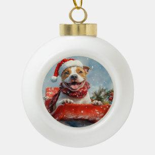 Boule En Céramique Pitbull Chien dans la boue Laisser il neige Noël