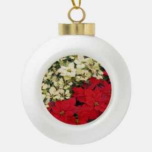 Boule En Céramique Poinsettias blanches et rouges I Holiday Floral