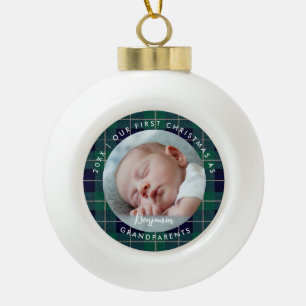 Boule En Céramique Premier Noël des Grands-Parents Photo Bébé Vert à