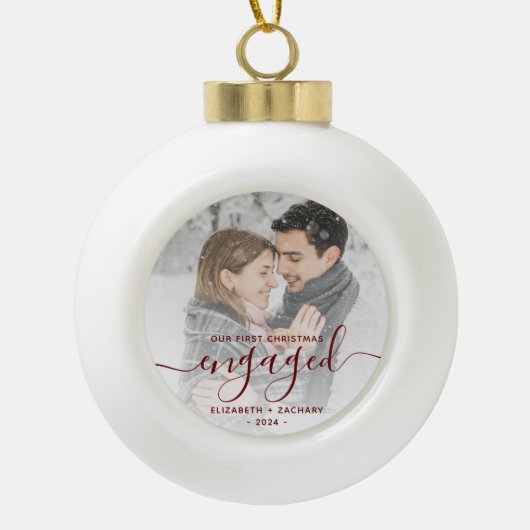 Boule En Céramique Premier Noël Engagé Photo Burgundy Script (Devant)