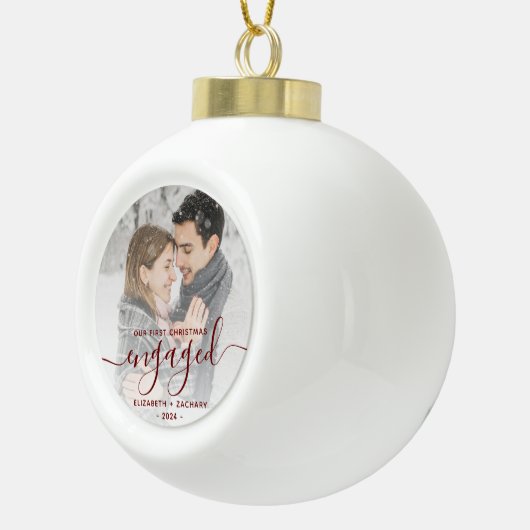 Boule En Céramique Premier Noël Engagé Photo Burgundy Script (Droite)
