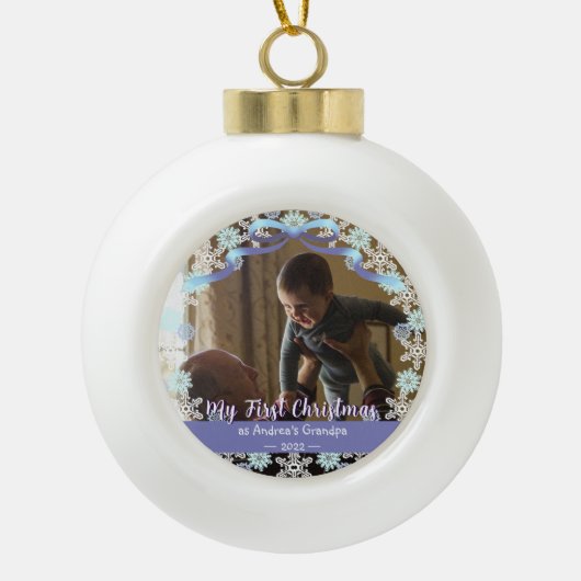 Boule En Céramique Premier Noël Grand-Père Bleu clair pourpre teint n (Devant)