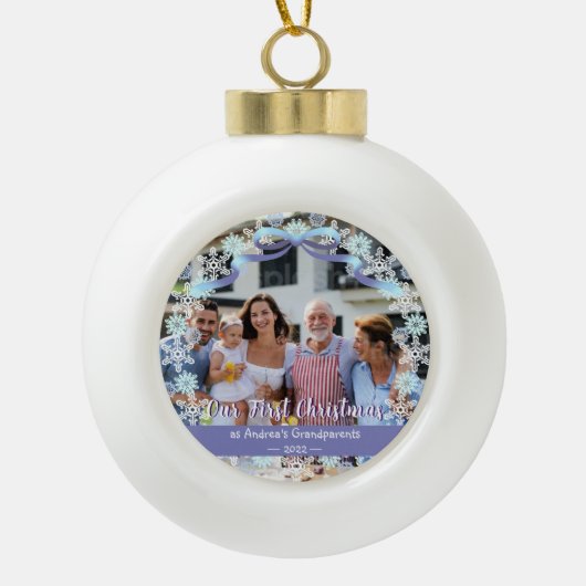Boule En Céramique Premier Noël Nouveau Bébé Grands-parents Snowflake (Devant)
