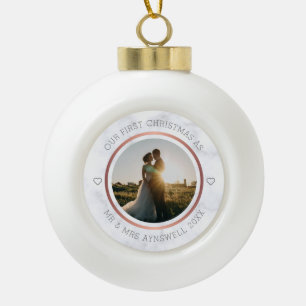 Boule En Céramique Premier Noël Photo de M. et Mme Élégant Marbre