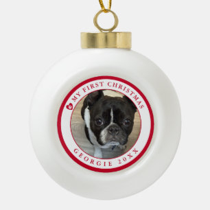 Boule En Céramique Première photo de Noël du chien