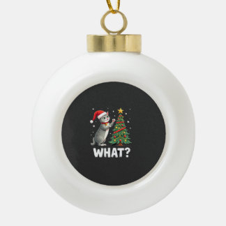 Boule En Céramique Quel chat drôle poussant l'arbre de Noël sur le ch