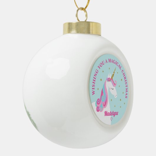 Boule En Céramique Rainbow Unicorn Aqua Noël personnalisé (Gauche)