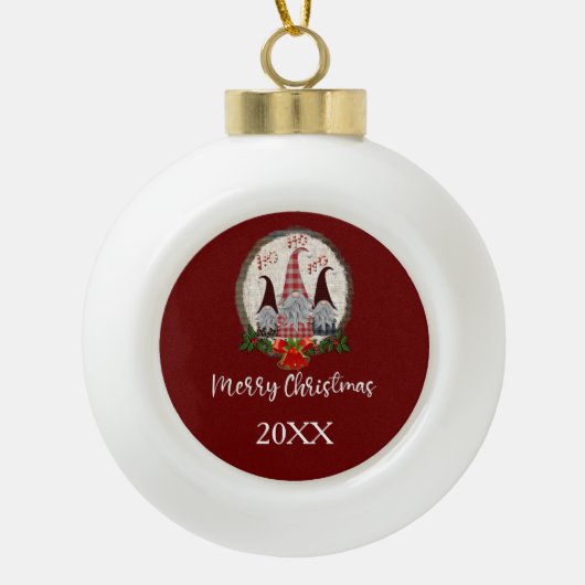 Boule En Céramique Red Christmas Gnomes Elfes tendance (Devant)