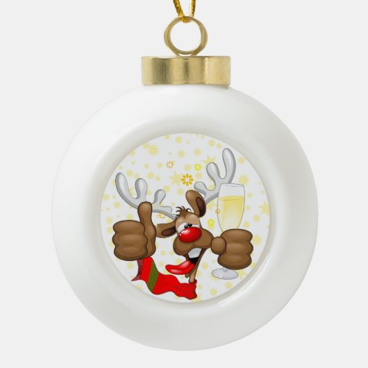 Boule En Céramique Reindeer Drunk Funny Caractère de Noël (Devant)