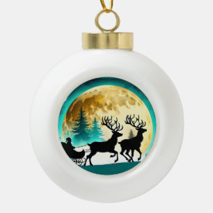 Boule En Céramique Reindeer et Sleigh pleine lune
