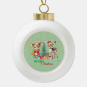 Boule En Céramique Rennes vertes rouges Père Noël Joyeuse fête de Noë (Devant)