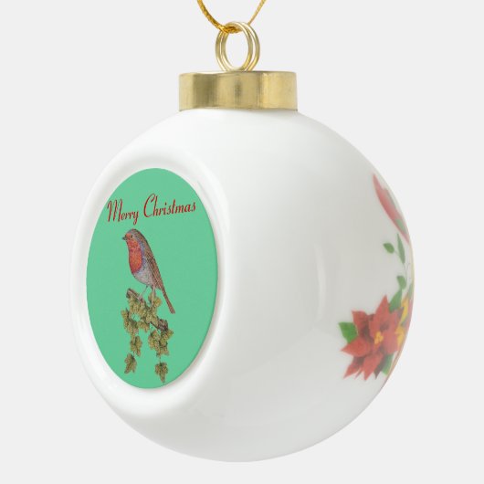 Boule En Céramique Robin de Noël et feuilles de lierre pour Noël (Droite)