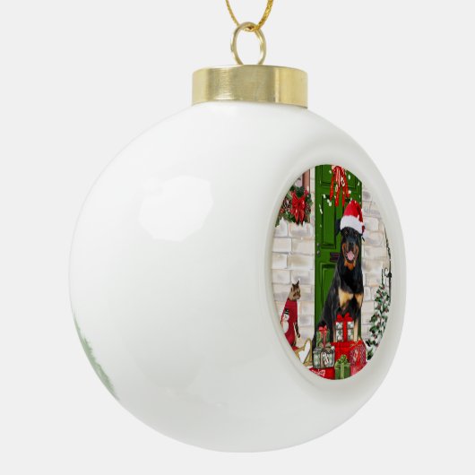 Boule En Céramique Rotweiler Chien Noël (Gauche)