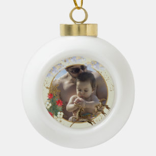 Boule En Céramique Rouge or Poinsettia Arbres étincelles Photo de Noë