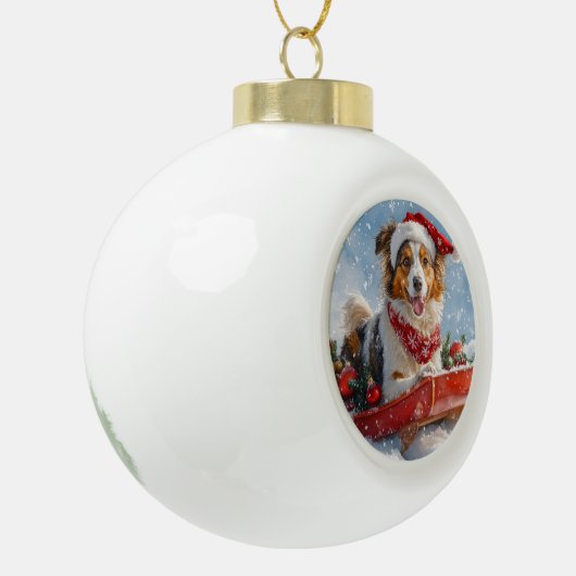 Boule En Céramique Rough Collie Dog in Sledge Let Snow Christmas (Gauche)