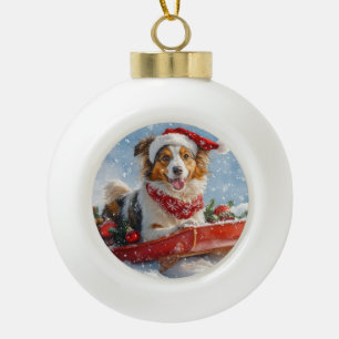 Boule En Céramique Rough Collie Dog in Sledge Let Snow Christmas