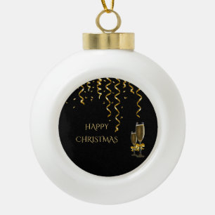 Boule En Céramique Rubans dorés et Champagne Noël
