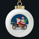Boule En Céramique Saint Bernard Chien Noël Père Noël<br><div class="desc">Un Père Noël à vélo livrant l'arbre de Noël et le chien Saint Bernard en cadeau est une idée cadeau de Noël parfaite pour quelqu'un qui aime cette race de chien.</div>