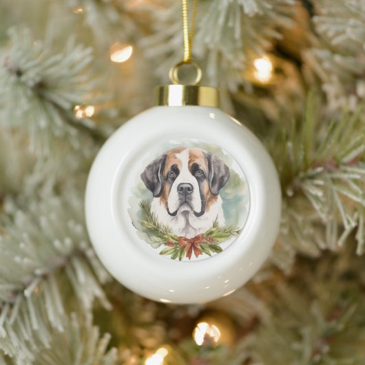 Boule En Céramique Saint Bernard Christmas Wreath Festive Pup (Arbre)