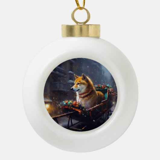 Boule En Céramique Saison de Noël de Shiba Inu (Devant)