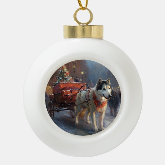 Boule En Céramique Saison de Noël du Malamute de l'Alaska (Devant)