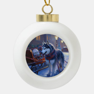 Boule En Céramique Saison de Noël Sibérienne Husky