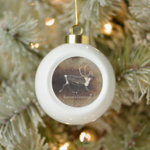 Boule En Céramique Salutation de saison - Bull Caribou (Reindeer)