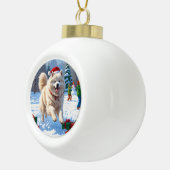 Boule En Céramique Samoyed Running en neige avec Casquette de Noël (Droite)