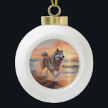 Boule En Céramique Sandy Paws Alaskan Malamute Chien sur le coucher d<br><div class="desc">Plongez dans la beauté tranquille de notre chien "Sandy Paws and Sunset Hues" sur le coucher du soleil de plage. Cette scène captivante saisit l'essence d'une soirée parfaite au bord de l'eau, avec un fidèle compagnon canin qui profite du sable doré et des teintes époustouflantes du soleil couchant. Que vous...</div>