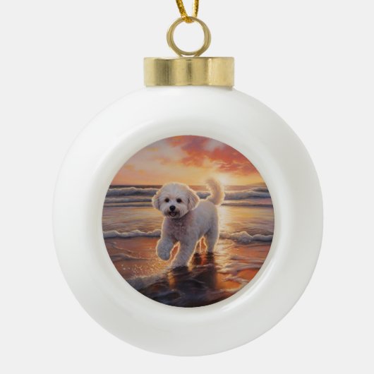 Boule En Céramique Sandy Paws Bichon Frise Dog sur Beach Sunset (Devant)