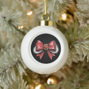 Boule En Céramique Santa Bow Noël Santa Coquette Noël Fêtes de fin d'