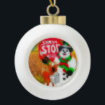 Boule En Céramique Santa's Joy<br><div class="desc">This is a snowman and reindeer waiting for Santa</div>