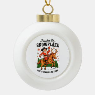Boule En Céramique Saut vers le haut Snowflake Rodeo Cowboy Père Noël